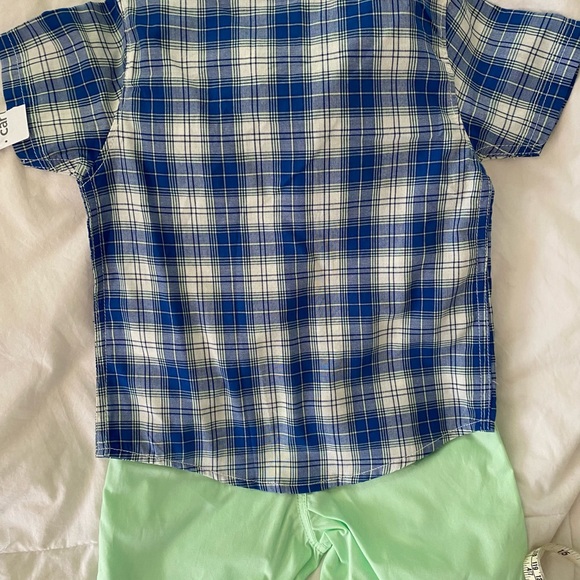 NWT Carters Baby Boy 2 piece Plaid Button Shirt Green short set Cotton Sz 24 mth - Picture 2 of 10